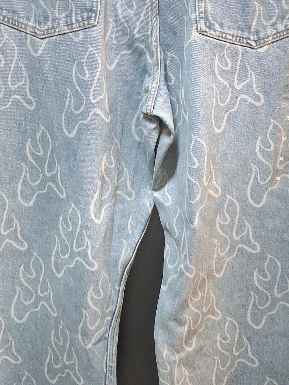 Vans Men’s Light Blue Denim Jeans with Flame Pattern